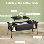 Black / Brown Lift-Top Coffee Table Set for 2–4, with Hidden Storage & 2 Nightstands