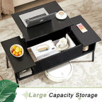 Black / Brown Lift-Top Coffee Table Set for 2–4, with Hidden Storage & 2 Nightstands