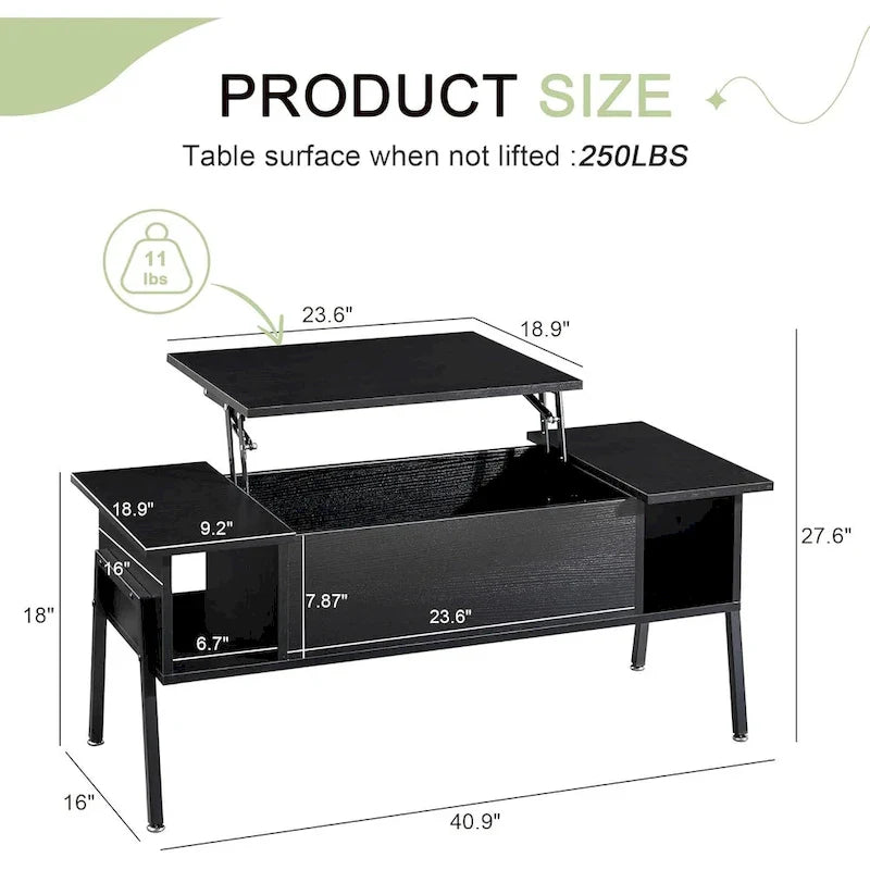 Black / Brown Lift-Top Coffee Table Set for 2–4, with Hidden Storage & 2 Nightstands