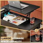 Black / Brown Lift-Top Coffee Table Set for 2–4, with Hidden Storage & 2 Nightstands
