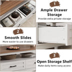 Walnut Coffee Table with Drawers and Open Shelf