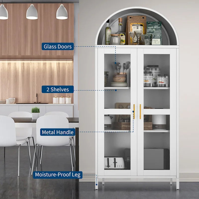 Metal Arched Storage Cabinet with Glass Doors - 73 inch