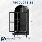 73 in Tall Metal Arched Cabinet, Modern Arch Kitchen Pantry Storage Cabinet with Glass Doors and 2 Adjustable Shelves