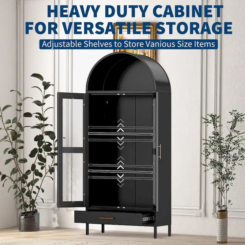 Metal Arched Storage Cabinet with Glass Doors - 73 inch