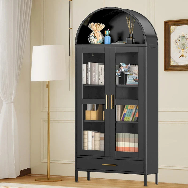 Metal Arched Storage Cabinet with Glass Doors - 73 inch