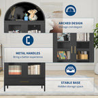 Metal Arched Storage Cabinet with Glass Doors - 73 inch