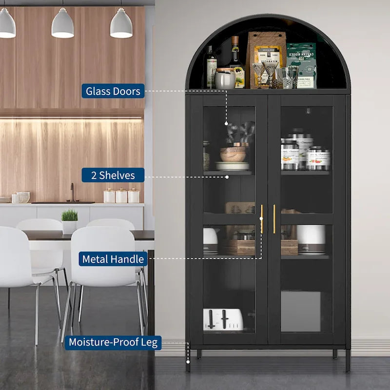 Metal Arched Storage Cabinet with Glass Doors - 73 inch