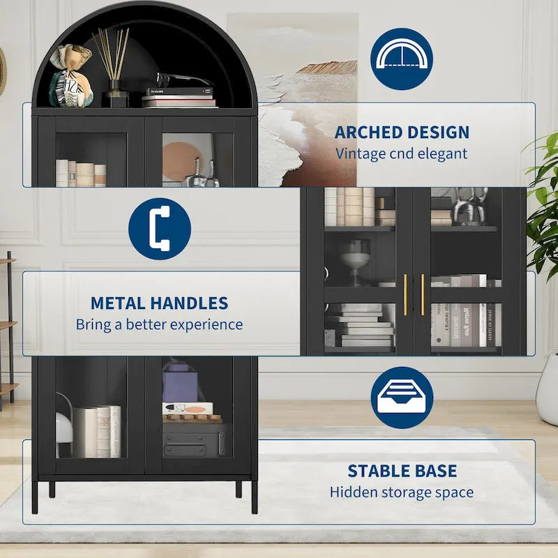 Metal Arched Storage Cabinet with Glass Doors - 73 inch