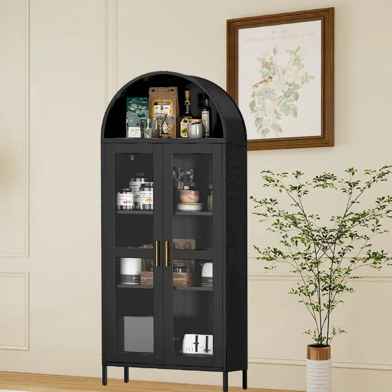 Metal Arched Storage Cabinet with Glass Doors - 73 inch