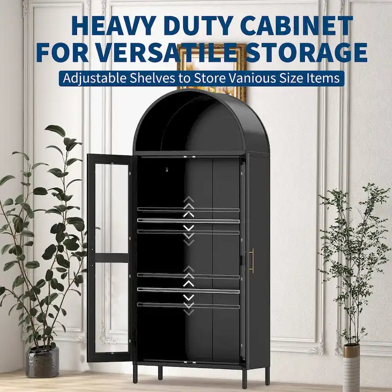 Metal Arched Storage Cabinet with Glass Doors - 73 inch