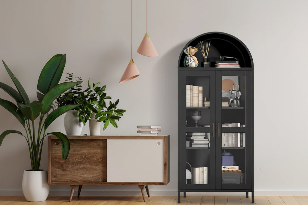 Metal Arched Storage Cabinet with Glass Doors - 73 inch