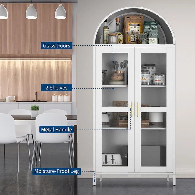 Metal Arched Storage Cabinet with Glass Doors - 73 inch