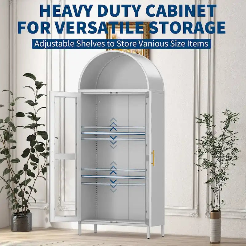 Metal Arched Storage Cabinet with Glass Doors - 73 inch