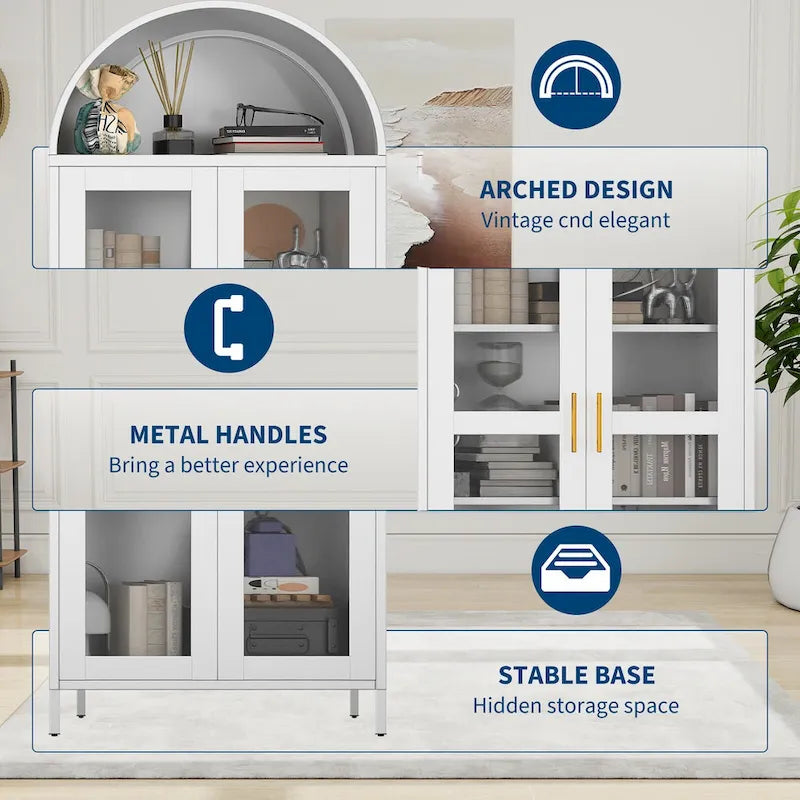Metal Arched Storage Cabinet with Glass Doors - 73 inch