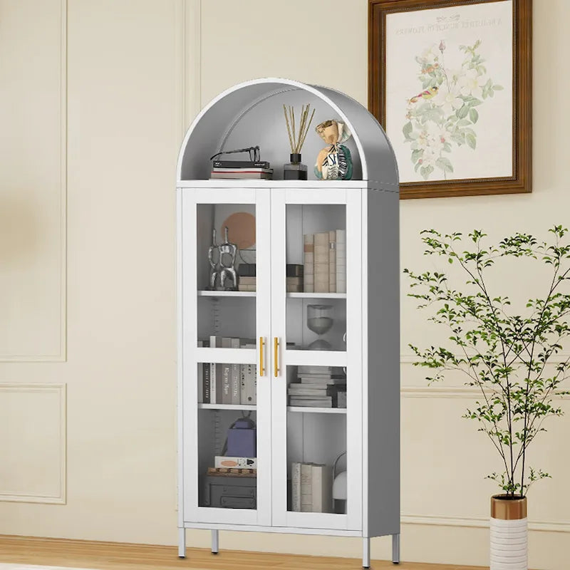 Metal Arched Storage Cabinet with Glass Doors - 73 inch