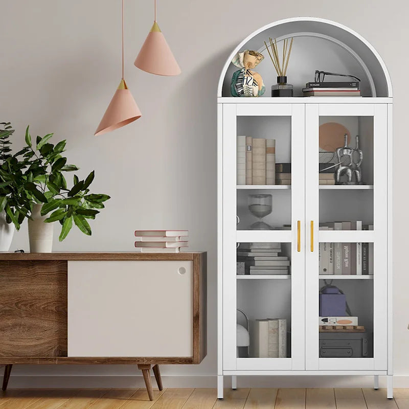 Metal Arched Storage Cabinet with Glass Doors - 73 inch