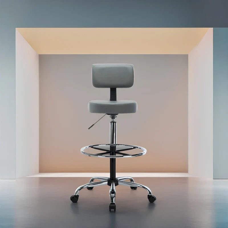 Faux Leather Drafting Stool - Height Adjustable with Backrest