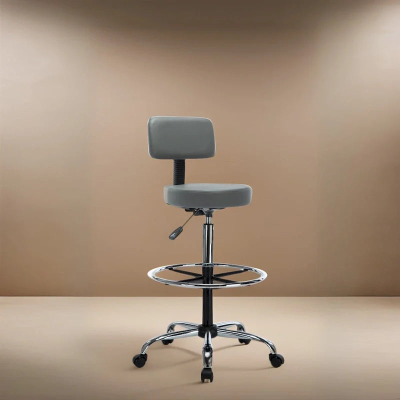 Faux Leather Drafting Stool - Height Adjustable with Backrest