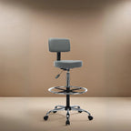 Faux Leather Drafting Stool - Height Adjustable with Backrest