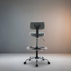 Faux Leather Drafting Stool - Height Adjustable with Backrest