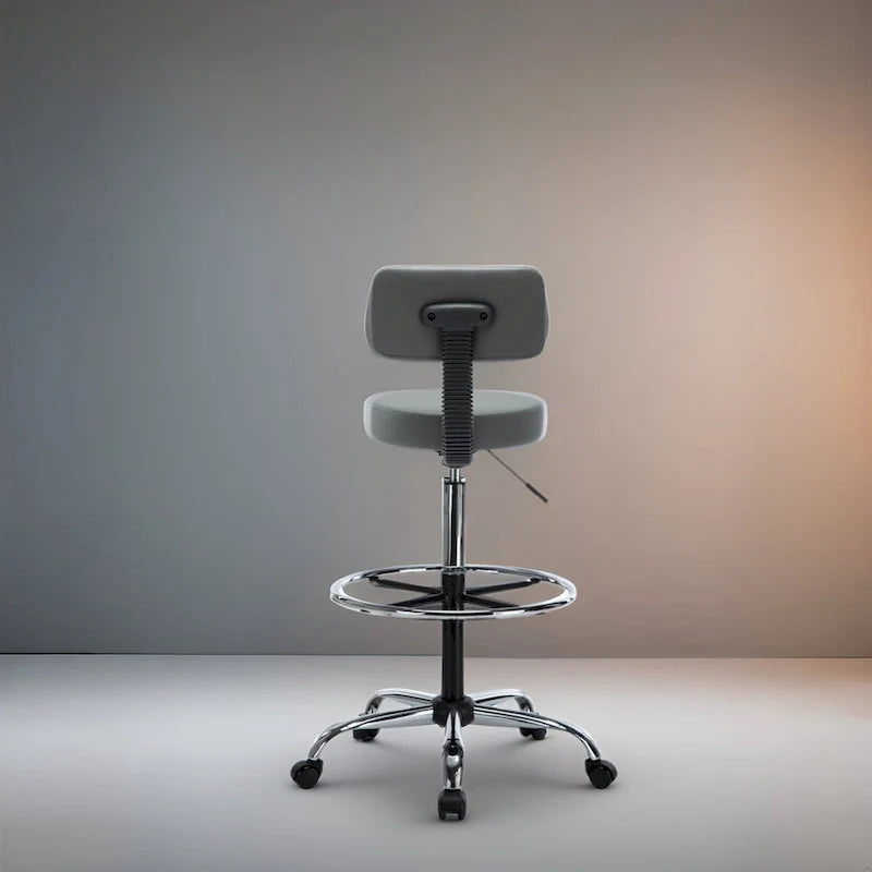 Faux Leather Drafting Stool - Height Adjustable with Backrest