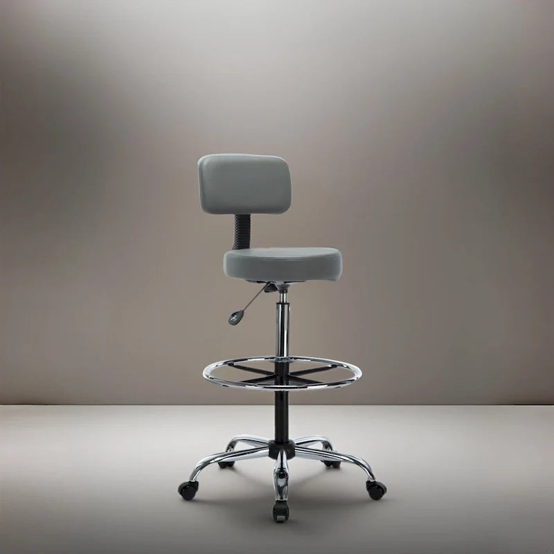 Faux Leather Drafting Stool - Height Adjustable with Backrest