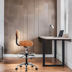 Faux Leather Drafting Stool - Height Adjustable with Backrest