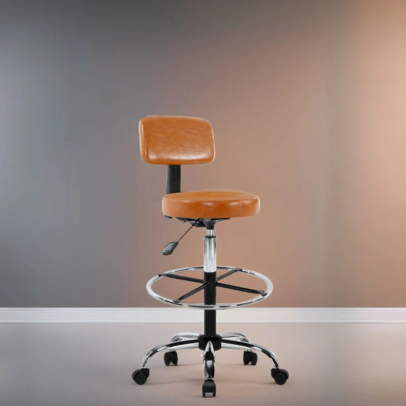 Faux Leather Drafting Stool - Height Adjustable with Backrest