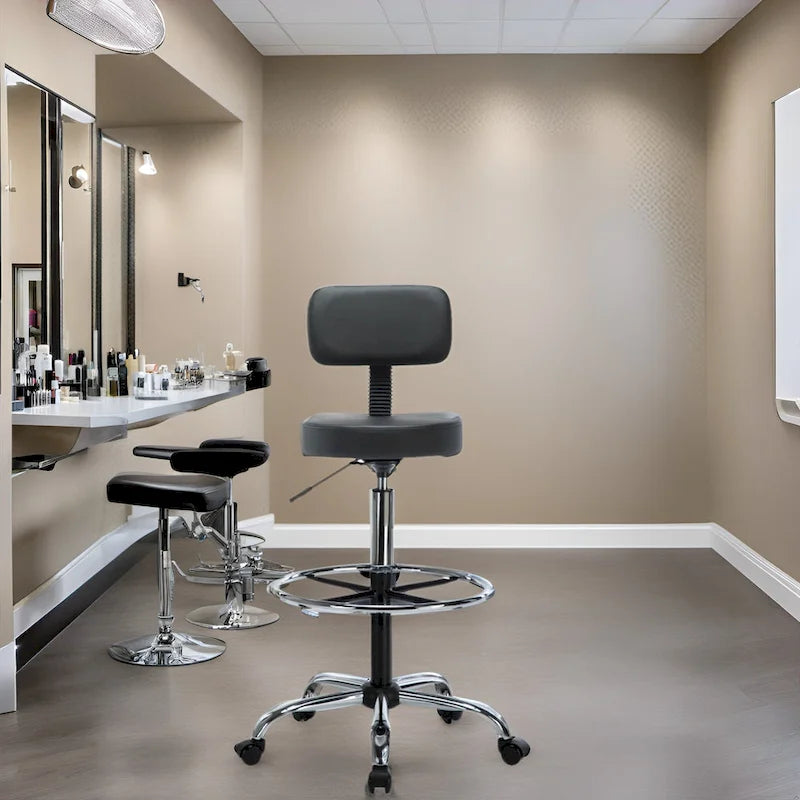 Faux Leather Drafting Stool - Height Adjustable with Backrest