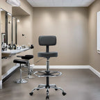 Faux Leather Drafting Stool - Height Adjustable with Backrest