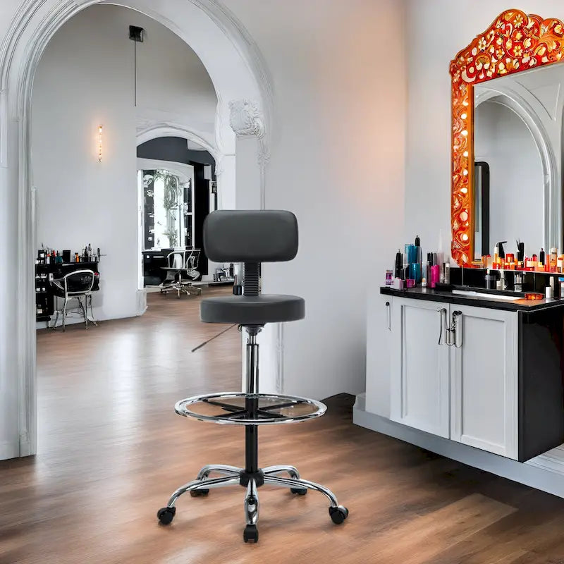 Faux Leather Drafting Stool - Height Adjustable with Backrest