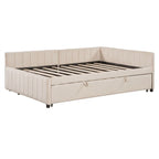 Upholstered Daybed with Pop-Up Trundle - Full Size - Striped Design