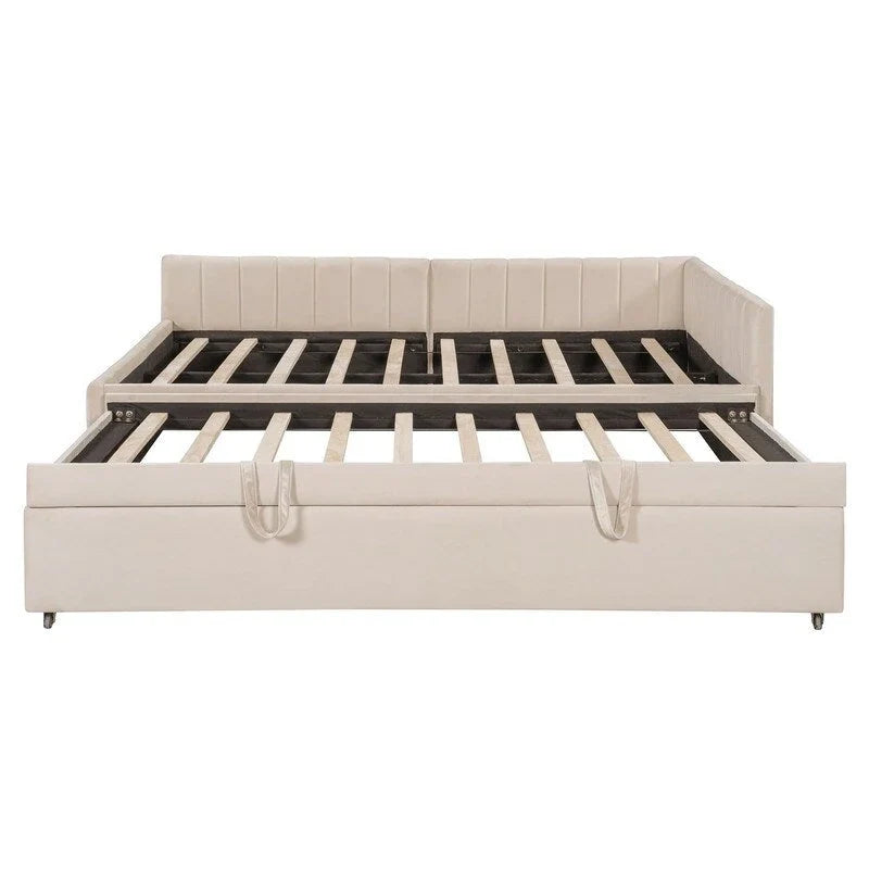 Upholstered Daybed with Pop-Up Trundle - Full Size - Striped Design