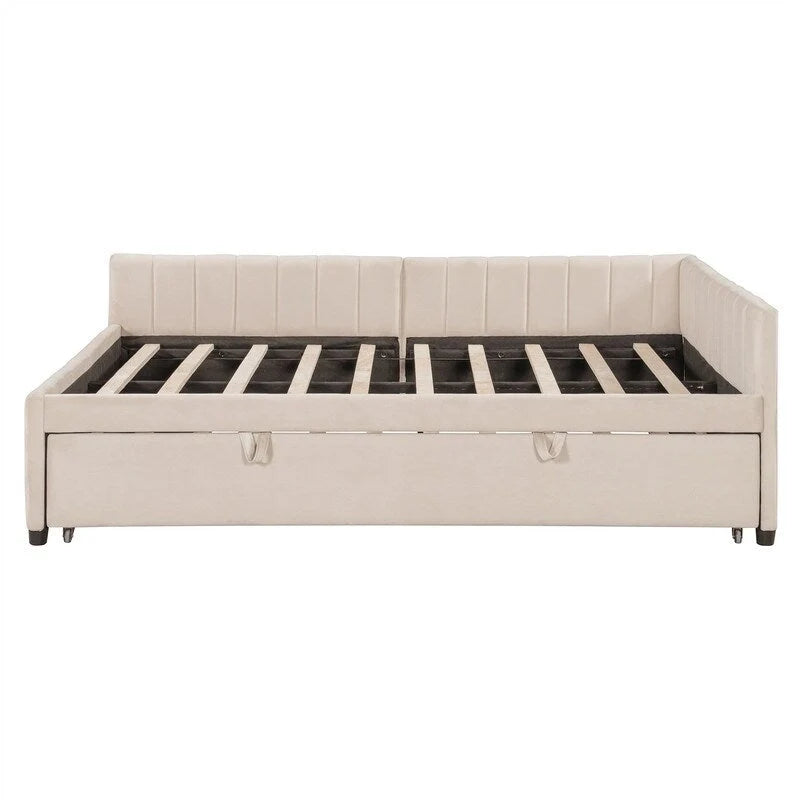 Upholstered Daybed with Pop-Up Trundle - Full Size - Striped Design