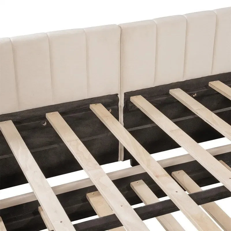 Upholstered Daybed with Pop-Up Trundle - Full Size - Striped Design