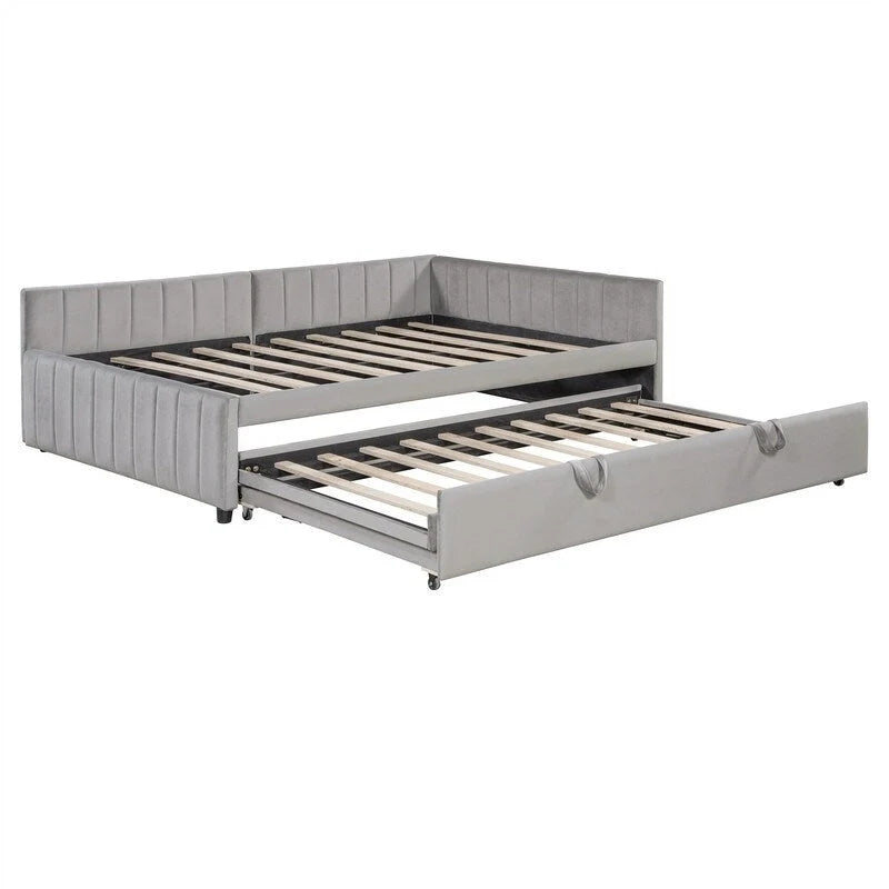 Upholstered Daybed with Pop-Up Trundle - Full Size - Striped Design