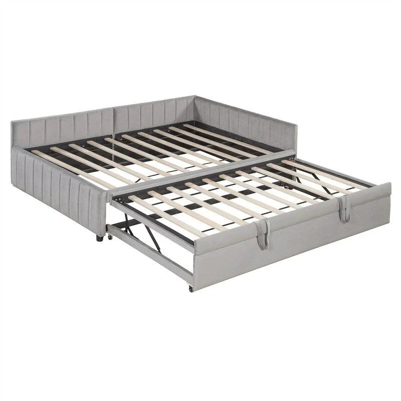 Upholstered Daybed with Pop-Up Trundle - Full Size - Striped Design