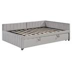 Upholstered Daybed with Pop-Up Trundle - Full Size - Striped Design