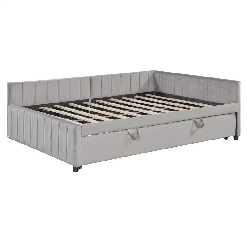 Upholstered Daybed with Pop-Up Trundle - Full Size - Striped Design