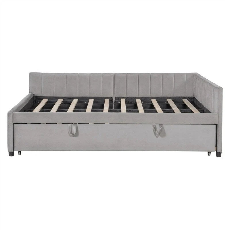 Upholstered Daybed with Pop-Up Trundle - Full Size - Striped Design
