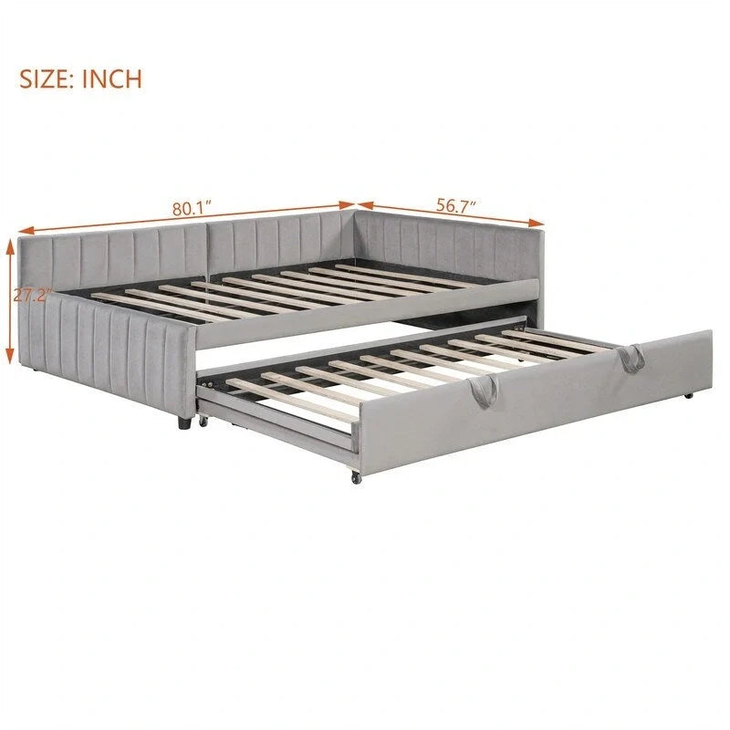 Upholstered Daybed with Pop-Up Trundle - Full Size - Striped Design