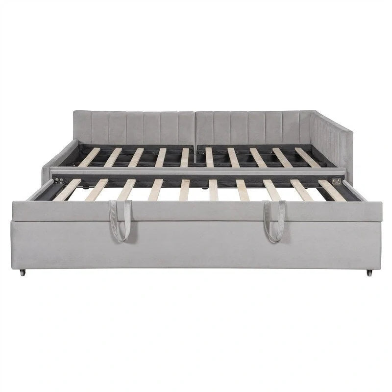 Upholstered Daybed with Pop-Up Trundle - Full Size - Striped Design