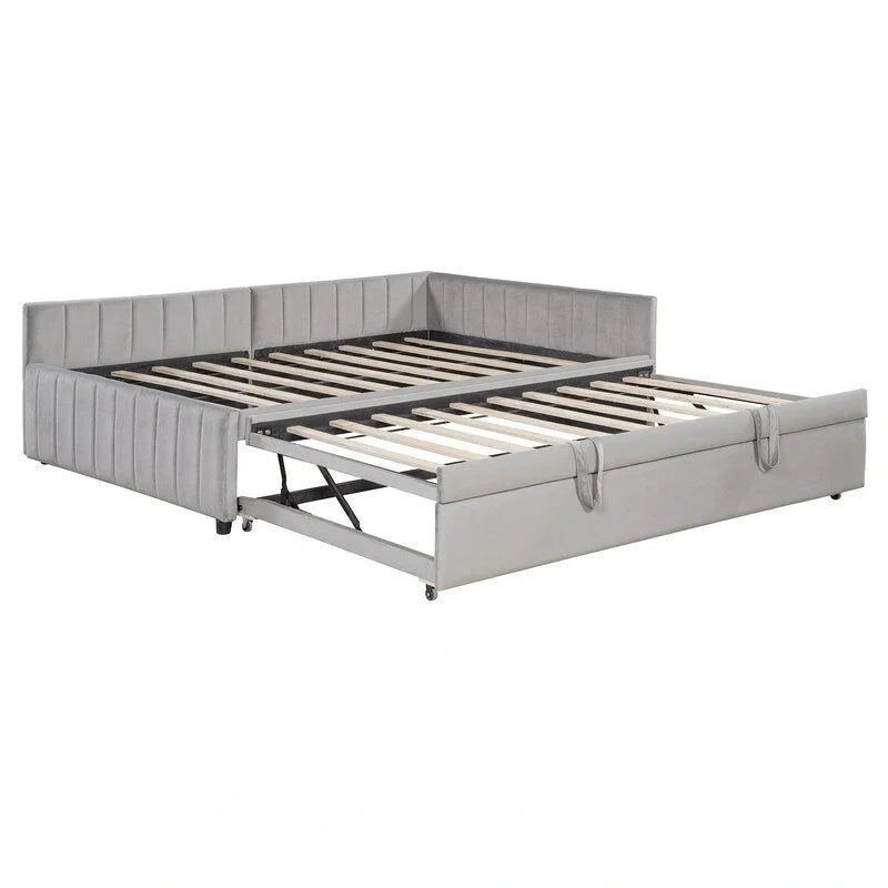 Upholstered Daybed with Pop-Up Trundle - Full Size - Striped Design