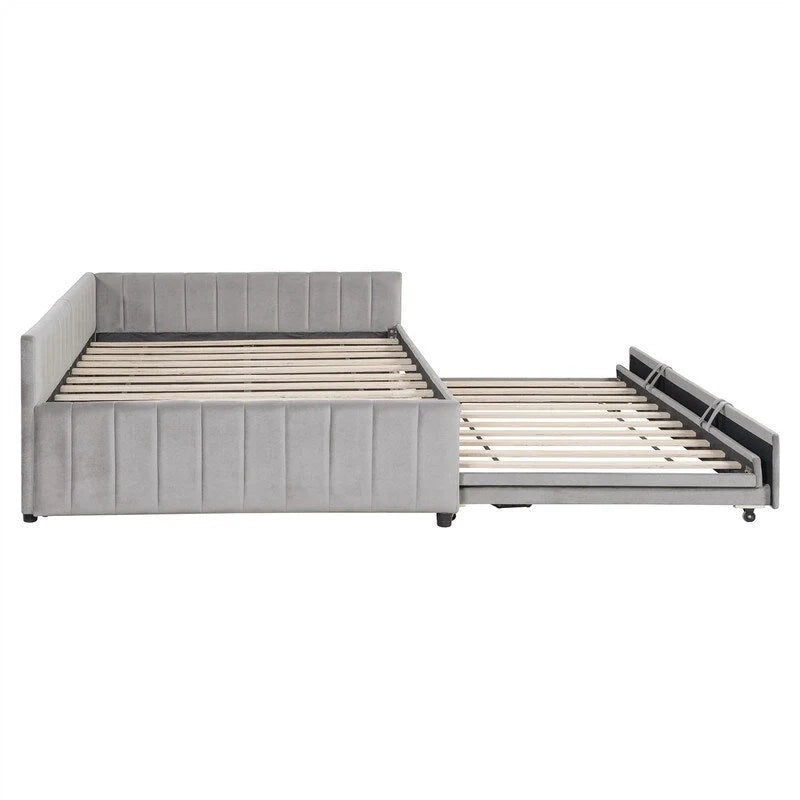 Upholstered Daybed with Pop-Up Trundle - Full Size - Striped Design