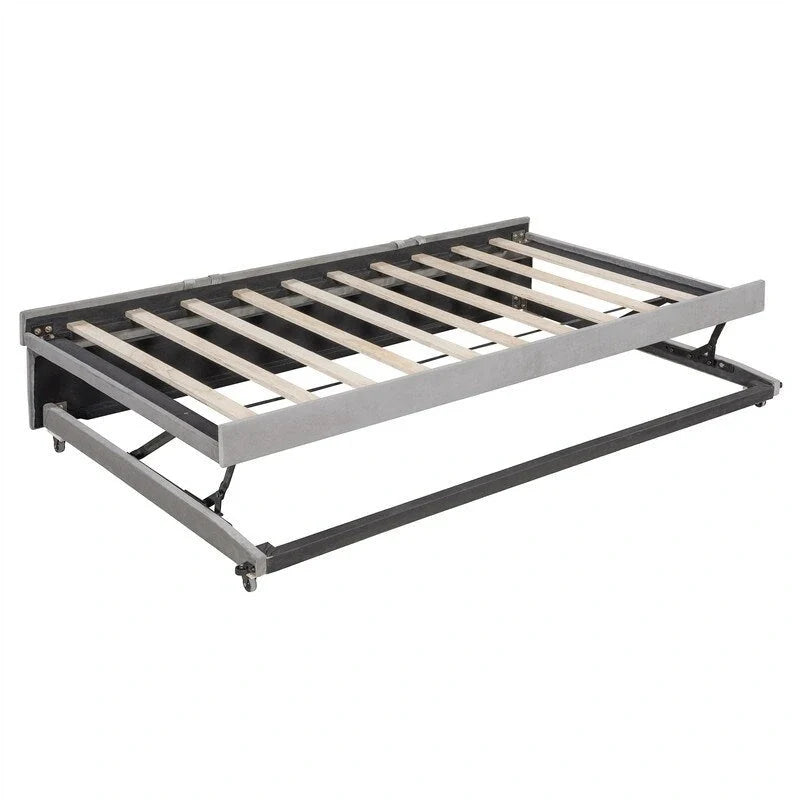 Upholstered Daybed with Pop-Up Trundle - Full Size - Striped Design