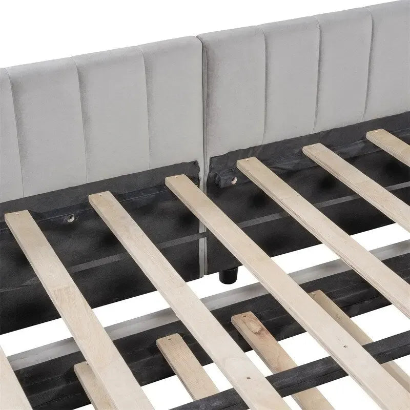 Upholstered Daybed with Pop-Up Trundle - Full Size - Striped Design