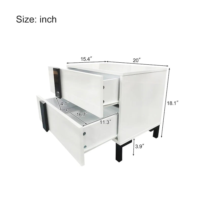 3-Piece Bedroom Set - White High Gloss - Queen Bed with LED & 2 Nightstands