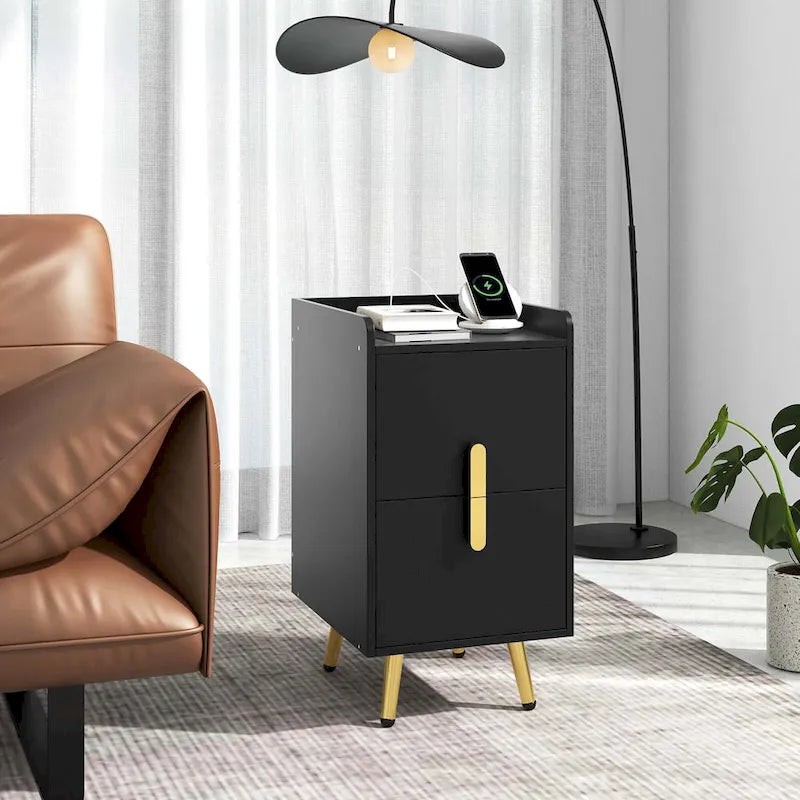 Nightstand with Charging Station - 2 Drawers