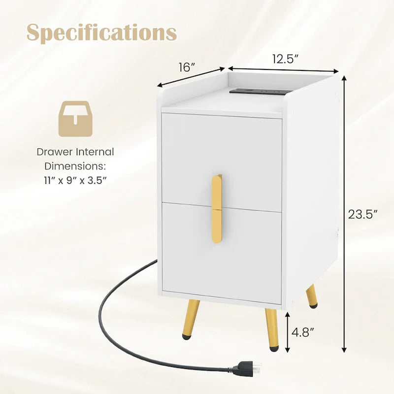 Nightstand with Charging Station - 2 Drawers