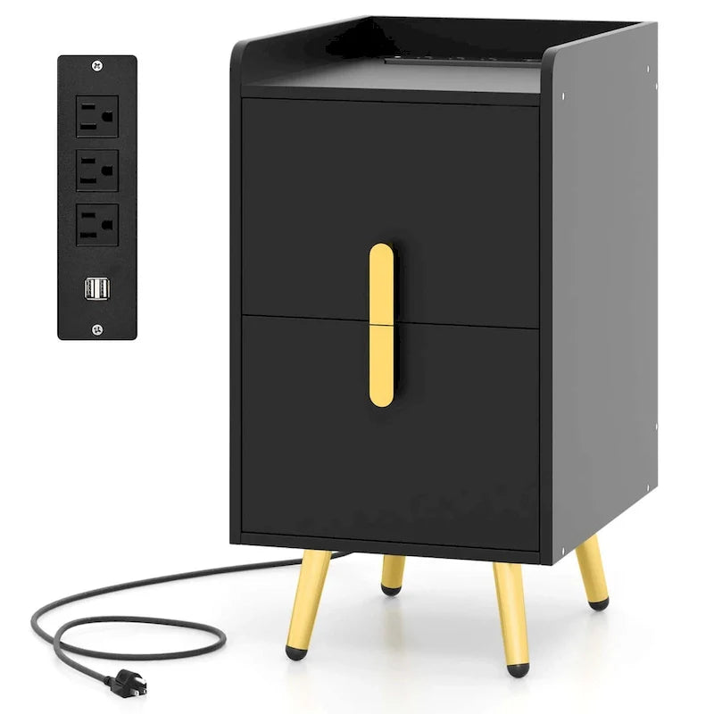 Nightstand with Charging Station - 2 Drawers